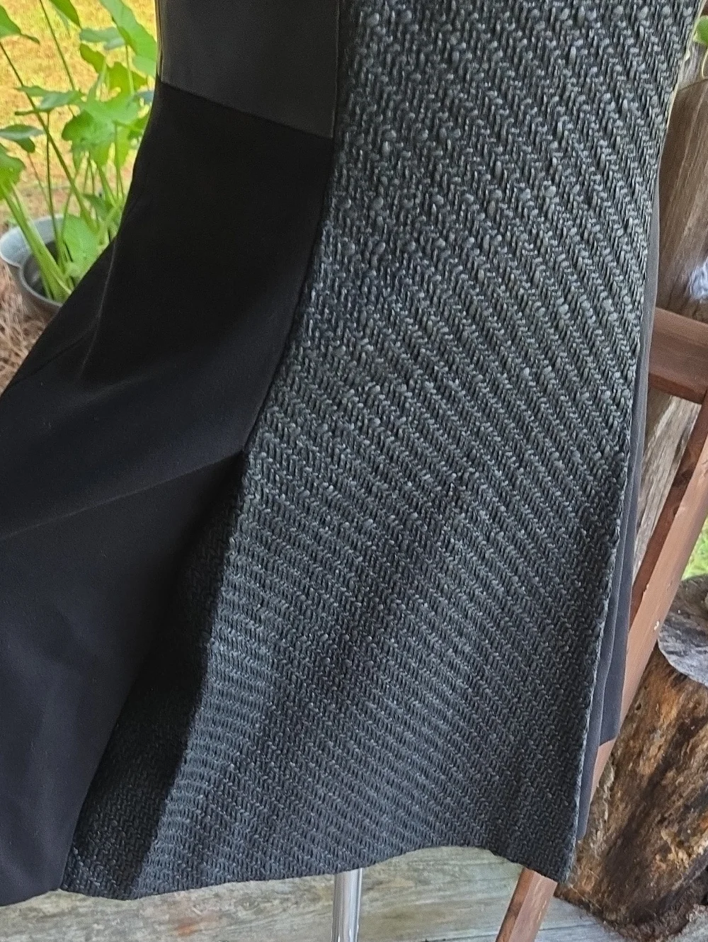 Rebecca Taylor Black Tweed Midi Dress With Lamb Leather Trim Size 6